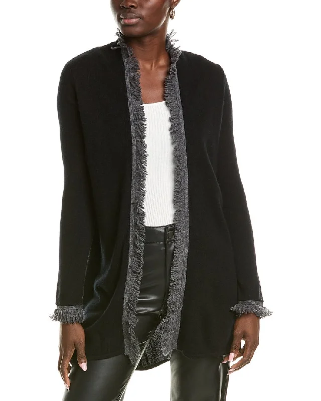 sofiacashmere Open Tonal Fringe Cashmere Cardigan