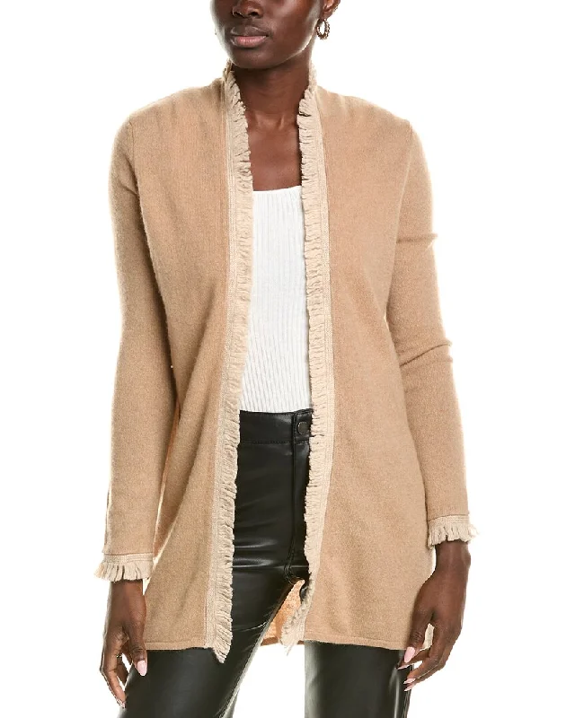 sofiacashmere Open Tonal Fringe Cashmere Cardigan