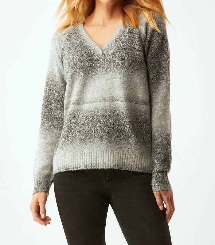 Space Dye V-Neck Sweater In Grey Ombre