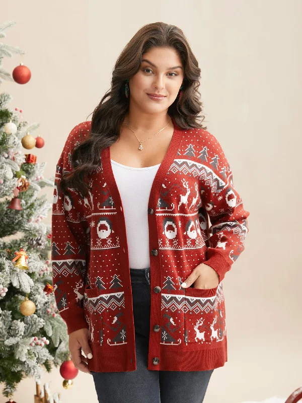 Supersoft Essentials Home-for-Holidays Button-Front Cardigan