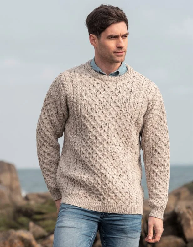 TRADITIONAL MEN'S ARAN SWEATER SUPER SOFT-OATMEAL