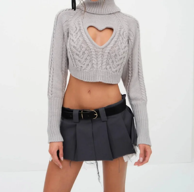 Vera Cropped Cut Out Sweater In Grey