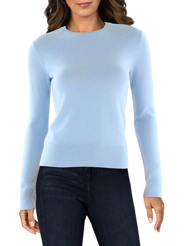 Womens Ribbed Trim 100% Cashmere Pullover Sweater