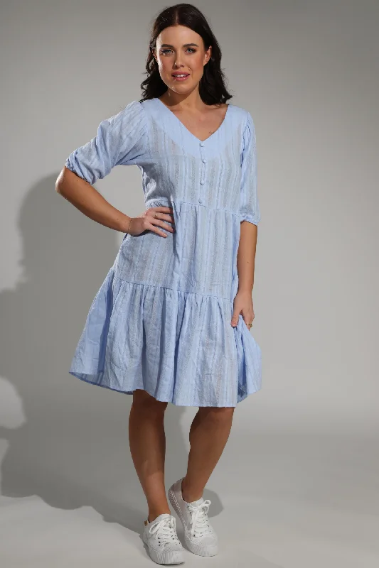 100% Cotton tiered Dress | SKY | 6116A1