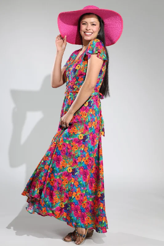 100% Viscose Floral Maxi Dress | BRIGHT FLORAL | 0028A1