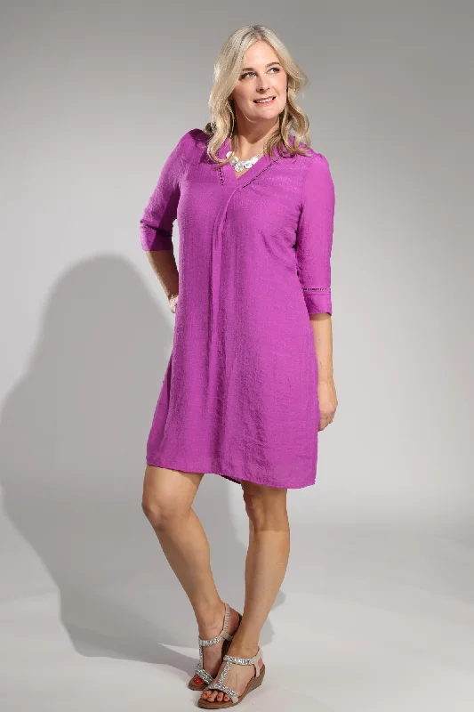 3/4 sleeve Soft Crosshatch Dress | MAGENTA | 8832A1