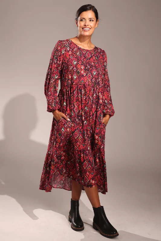 Printed Cotton Rayon Dress | Berry Mosaic | 6541ZZ