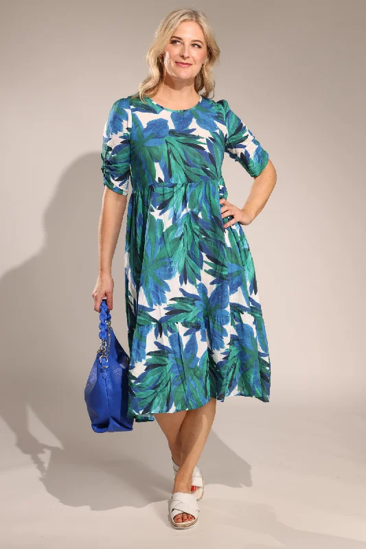 Viscose Cotton Dress | Jade Blue Leaf | 6535A1