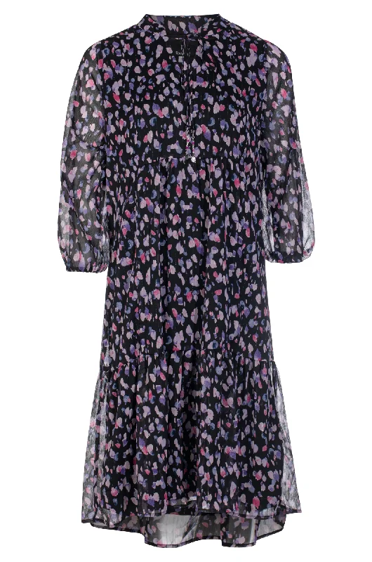 Printed Chiffon Dress | Purple Blk Spot Lurex | 8554ZZ