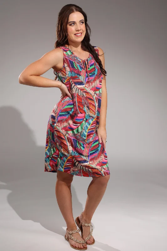 Fine Slinky Dress | MULTI FEATHERS | 7434A1