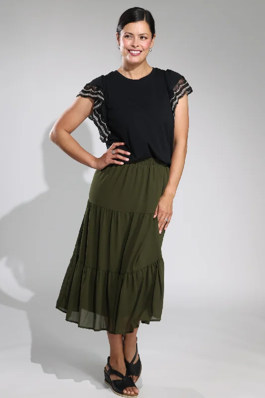 Lined Chiffon Skirt | OLIVE | 8543A1