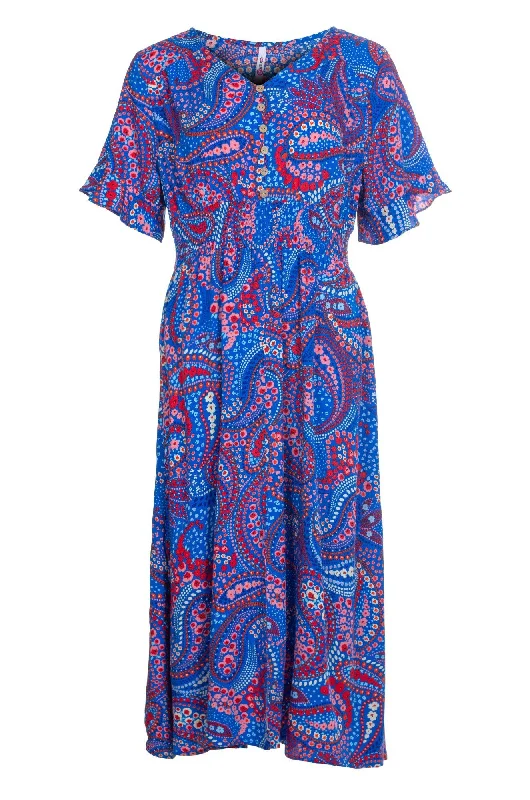 Maxi Dress with shirred waist | Cobalt Red Paisley | 3359A1