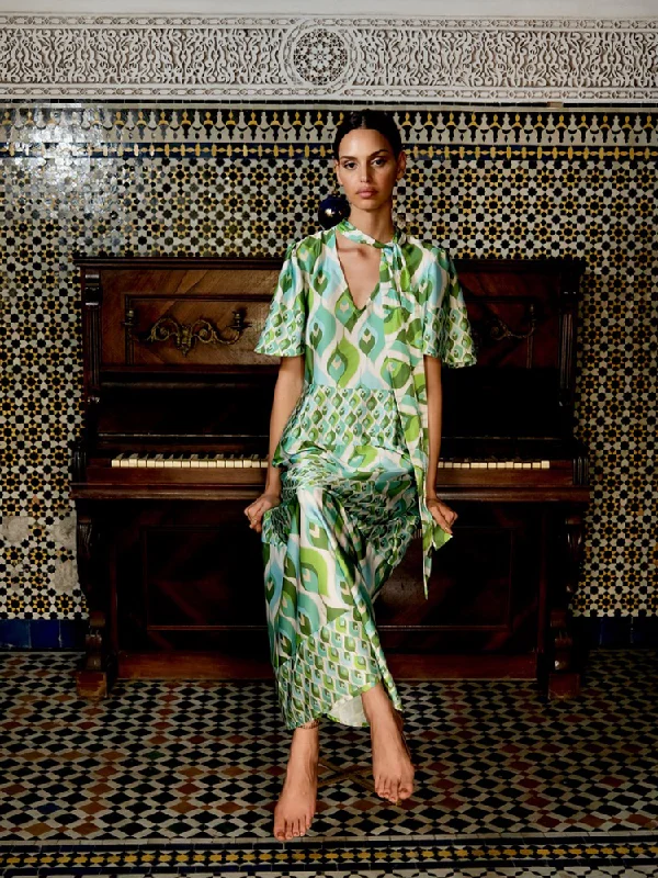 Nouss Nouss Dress Green & Turquoise Print