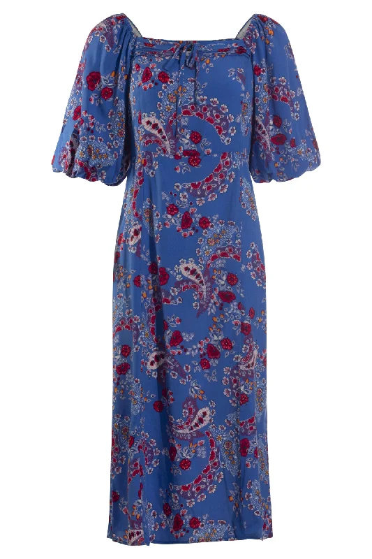 Print Dress with tie front | Cobalt Red Paisley | 6235AR