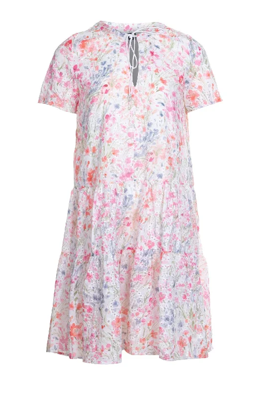 Printed Dress with nehru collar | PINK WATERCOLOUR | 8402A1