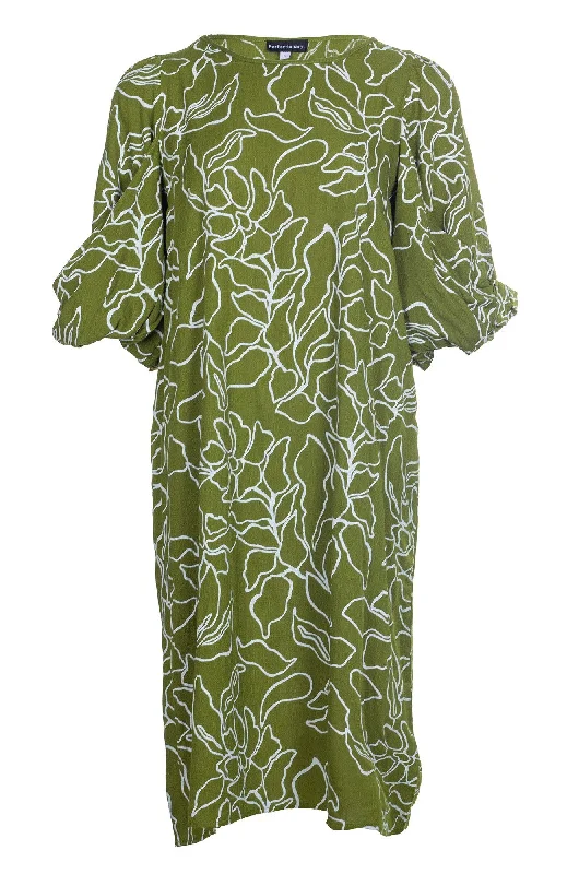 Printed Soft Drape Dress | OLIVE | 4613A1