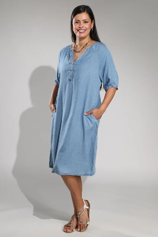 Tencel Dress with in seam pockets | LIGHT INDIGO | 6634A1