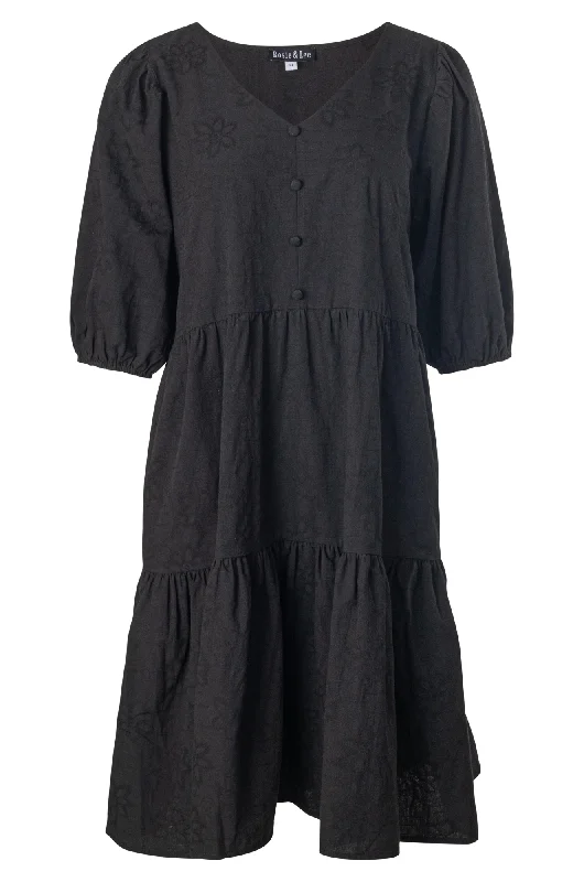 100% Cotton Short Dress | Black | 6126A1