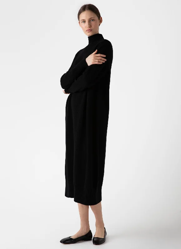 Women's Lambswool Funnel Neck Dress in Black