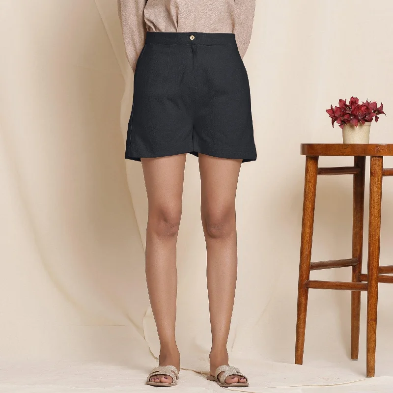 Black 100% Cotton Flannel Warn High-Rise Shorts