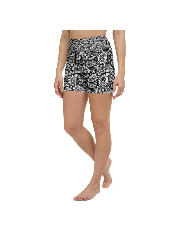 Black & White Paisley Yoga Shorts