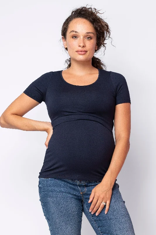 Laina Short Sleeve Maternity Nursing Top Navy Seraphine