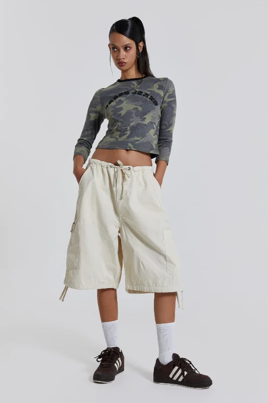 Ecru Parachute Cargo Shorts