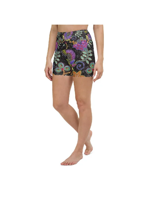 Faux Paillette Flower Yoga Shorts