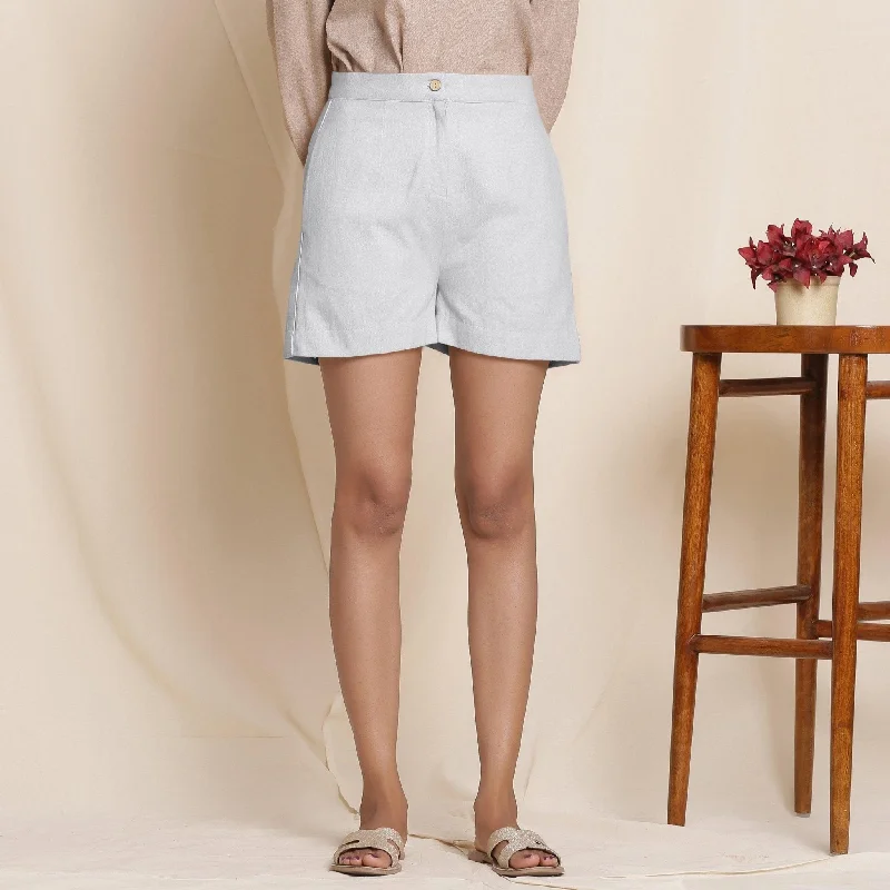 Grey 100% Cotton Flannel High-Rise Slim Fit Shorts