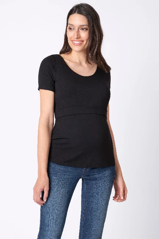 Laina Short Sleeve Maternity Nursing Top Black