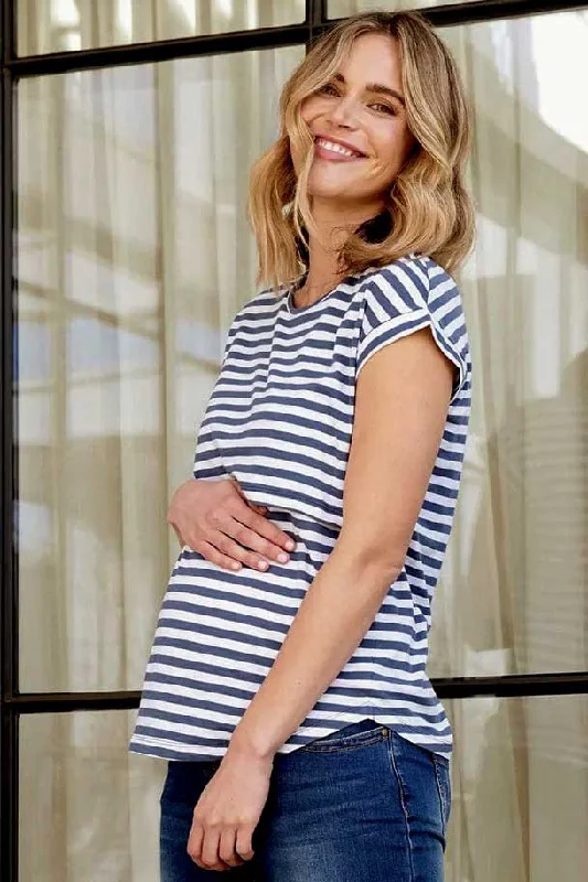 Lionel Short Sleeve Maternity Nursing Tee Indigo/White