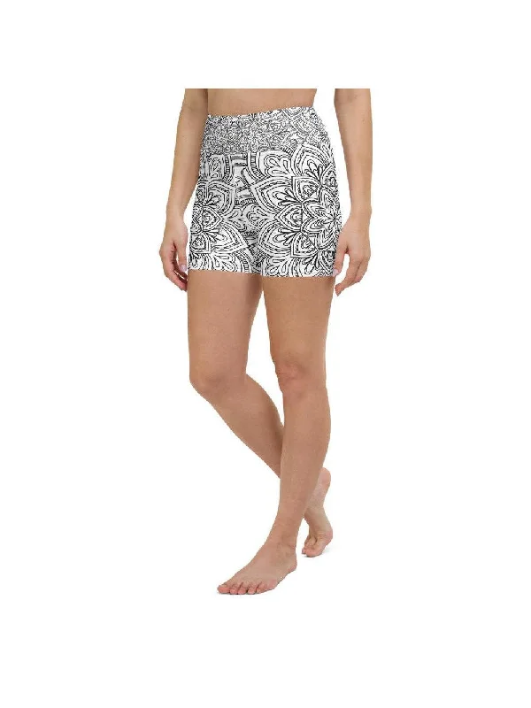 White & Black Mandala Yoga Shorts