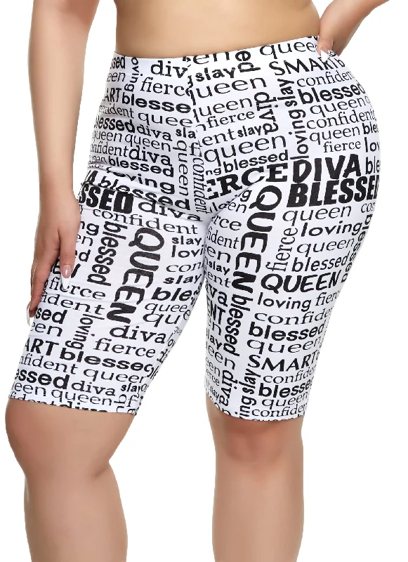 Plus Size Diva Blessed Graphic Text Print Bike Shorts