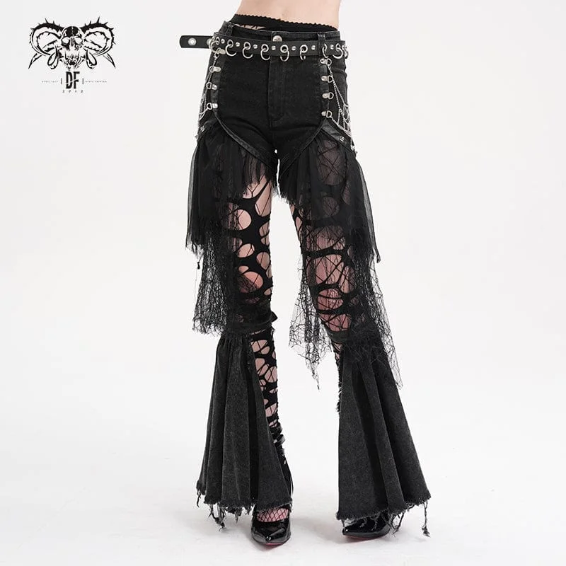 Women's Gothic Chain Mesh Ripped Irregular Hem Shorts