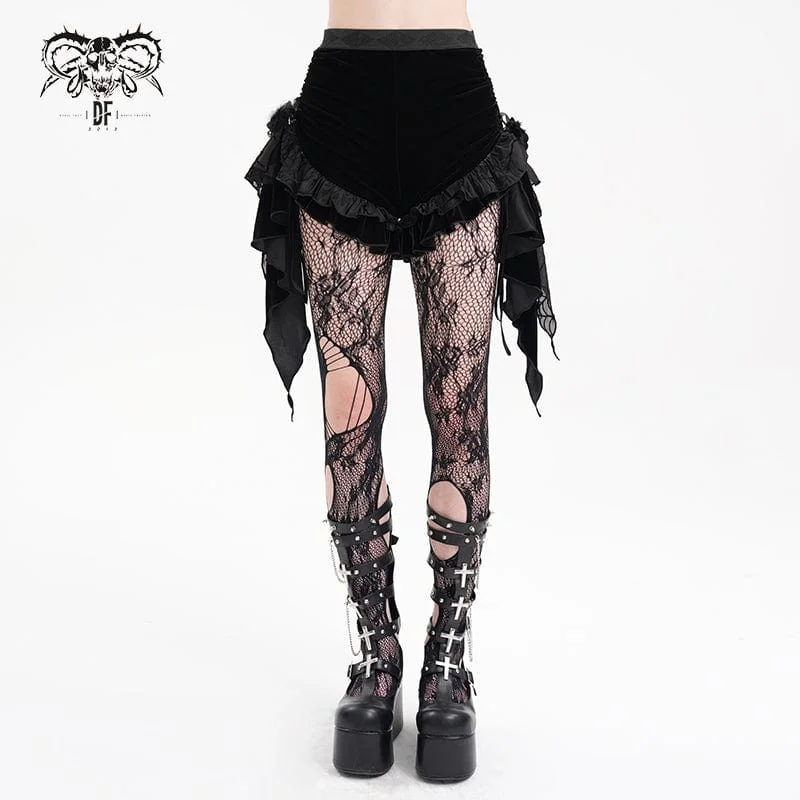 Women's Gothic Ruffled Mesh Plumed Shorts