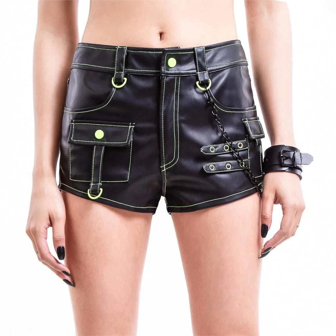 Women's Punk Multi-Pocket Faux Leather Shorts