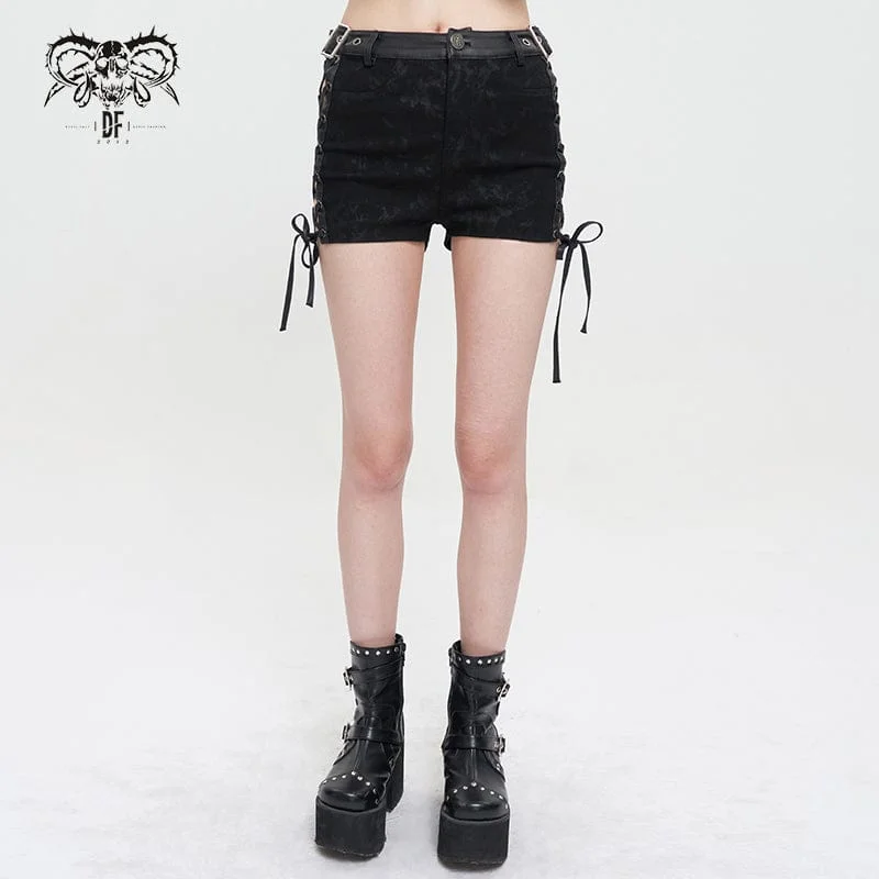 Women's Punk Strappy Tie-dyed Buckle Shorts