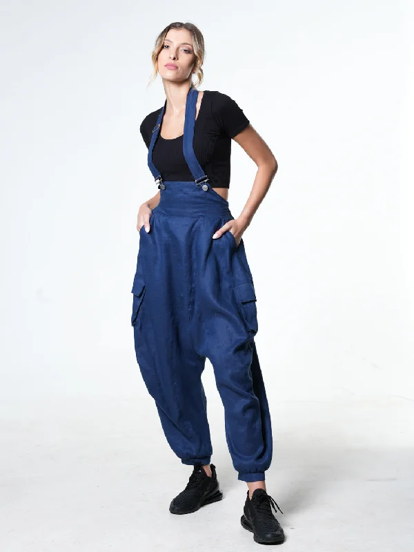 Oversize Linen Jumpsuit In Blue