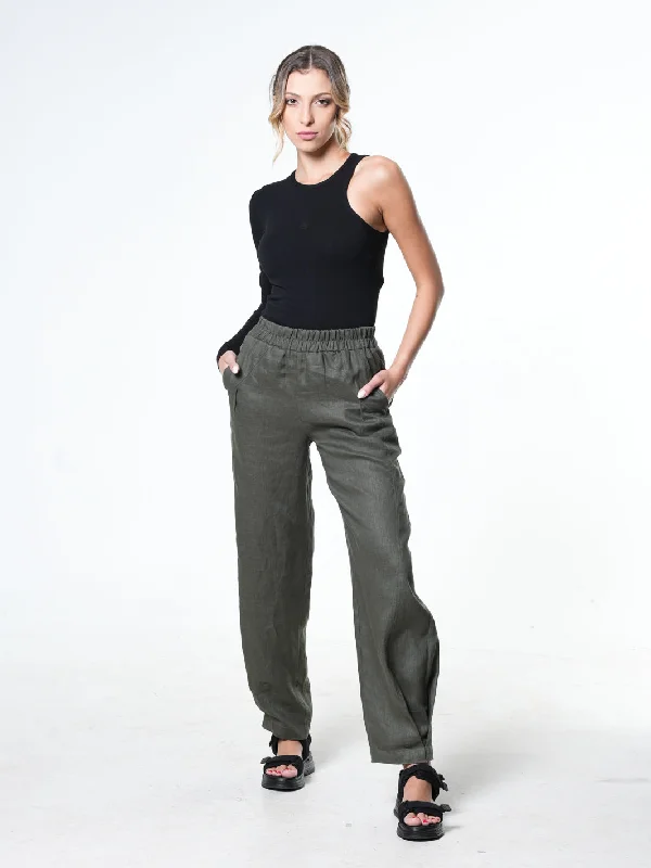 Wide-Leg Linen Pants With Pockets