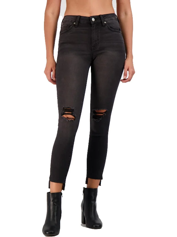 Womens High Rise Distressed Skinny Jeans