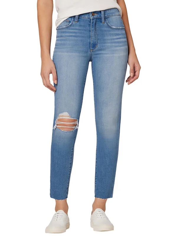 Womens Raw Hem Destroyed Boyfriend Jeans