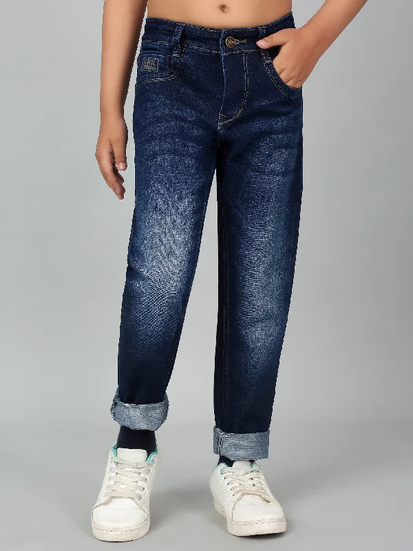 Boy's Dark Blue Solid Stretchable Jeans