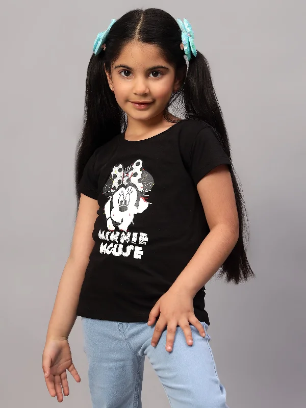 Girls Casual Black Half Sleeves  T-Shirt