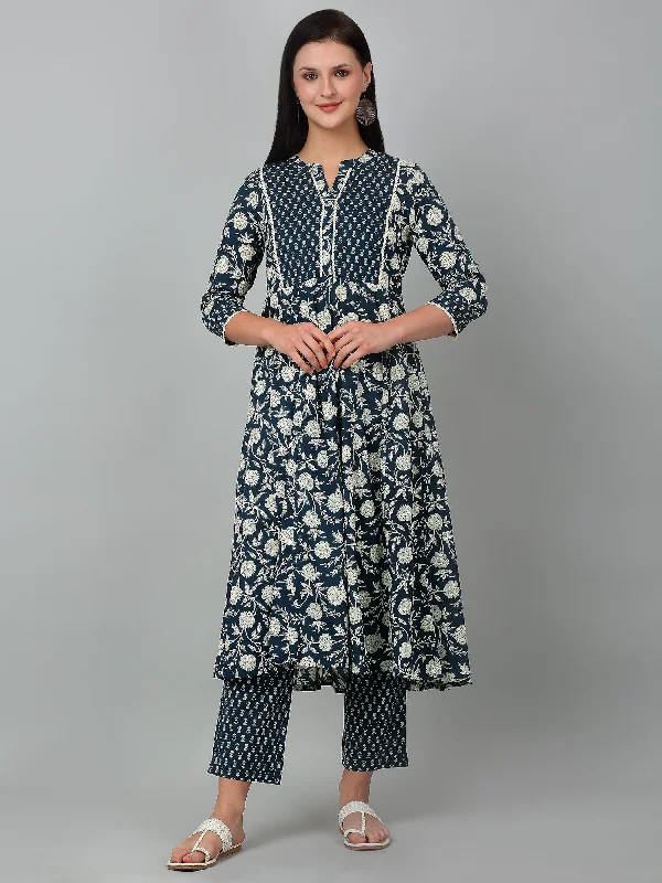 Women's Casual Blue Printed Palazzo Set