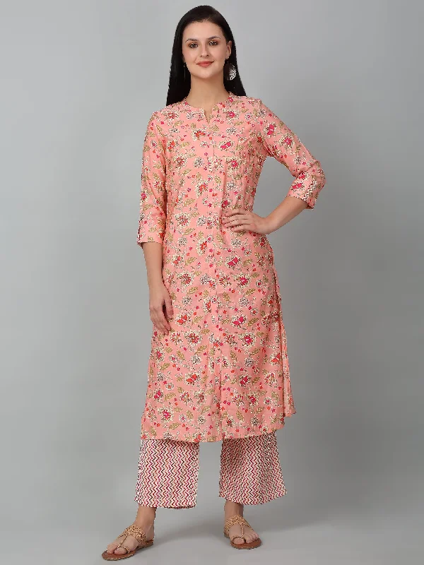 Women's Casual Peach Printed Palazzo Set